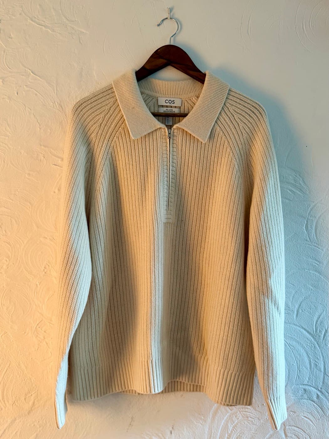COS Collared Knit Zip Sweater (White)