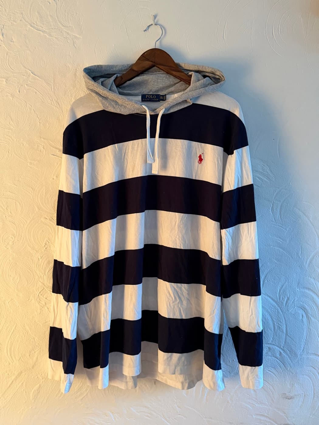 Polo Ralph Lauren Navy and White Striped Lightweight Hooded Pullover